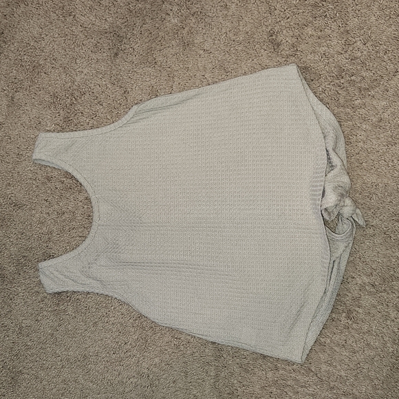 Inspired Hearts Sleeveless Tan Henley Button/Snap Down Tie Bottom Top - Picture 5 of 5